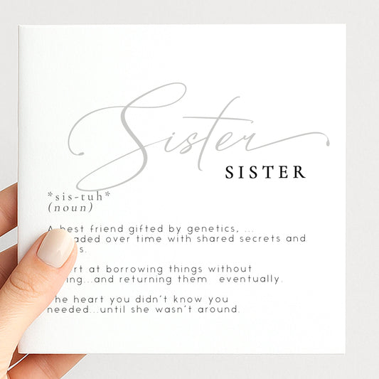 Sister Birthday Card, Dictionary Meaning Sister Birthday, Sentimental Minimalist Card for Sister, From Brother or Sister, Sister Definition