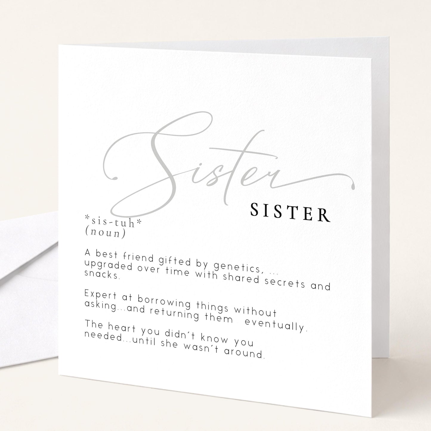 Sister Birthday Card, Dictionary Meaning Sister Birthday, Sentimental Minimalist Card for Sister, From Brother or Sister, Sister Definition