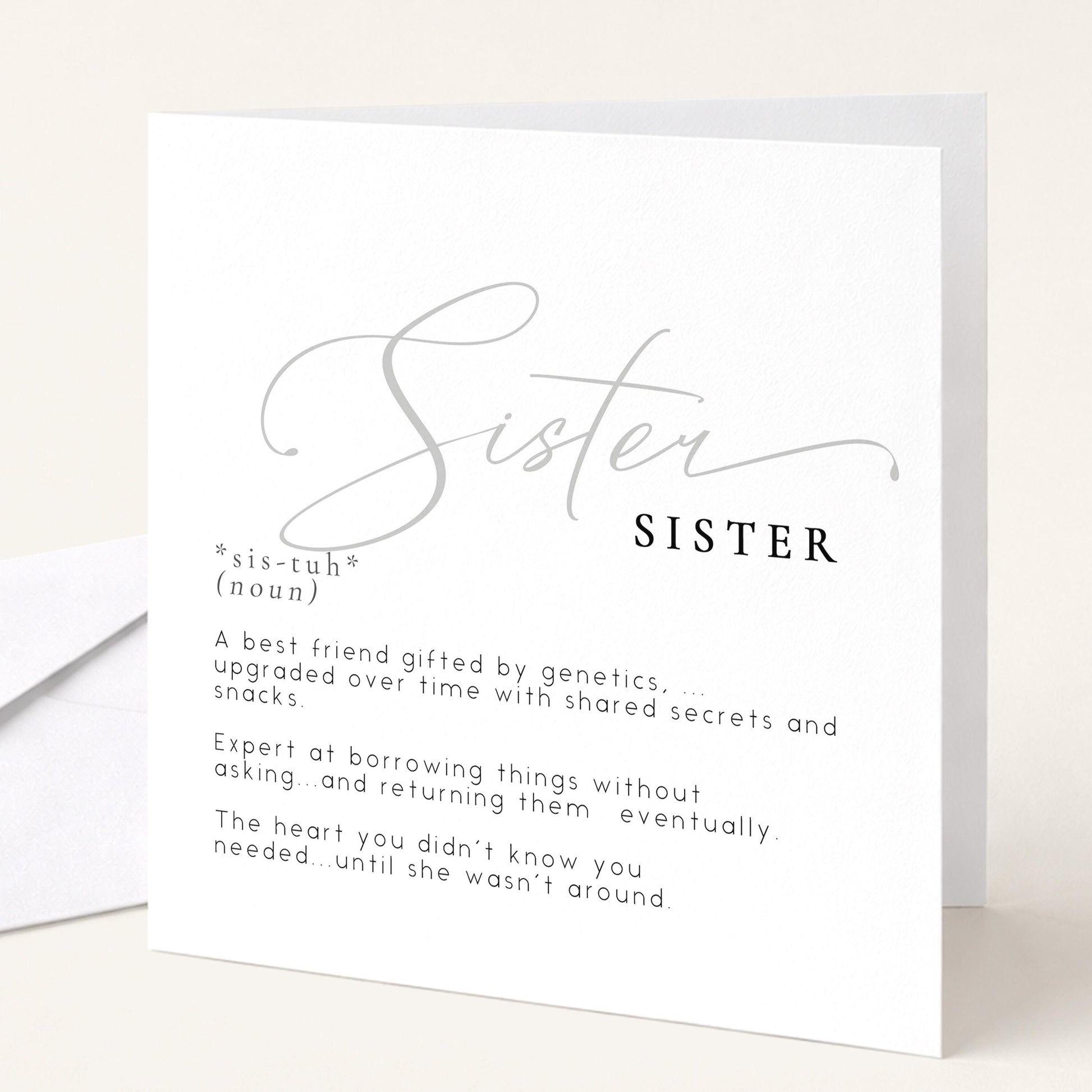 Sister Birthday Card, Dictionary Meaning Sister Birthday, Sentimental Minimalist Card for Sister, From Brother or Sister, Sister Definition