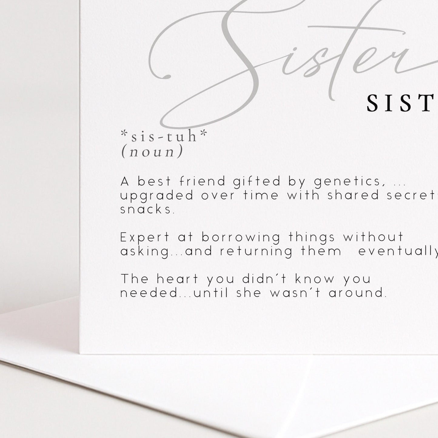 Sister Birthday Card, Dictionary Meaning Sister Birthday, Sentimental Minimalist Card for Sister, From Brother or Sister, Sister Definition