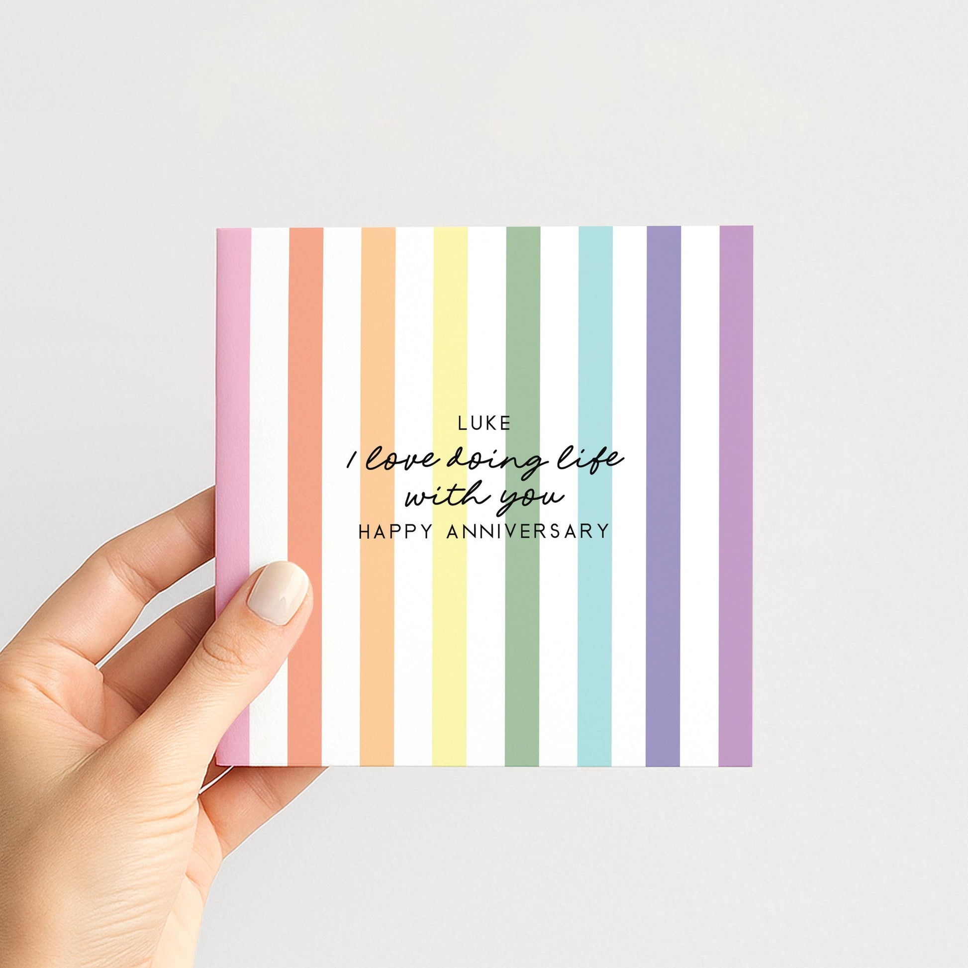 Personalised Anniversary Card Partner, I Love Doing Life With You Card, Rainbow Stripe Anniversary Card, Happy Anniversary Card Husband