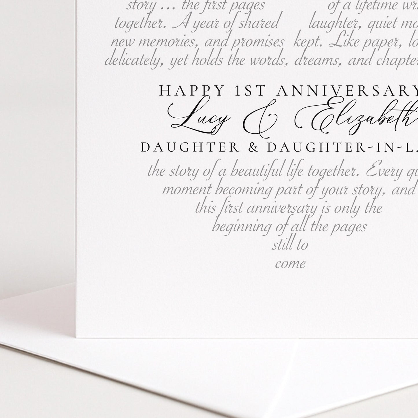 Personalised 1st Anniversary Card Daughter Daughter In Law, First Anniversary Card From Parents, Paper Anniversary Card for Lesbian Couple