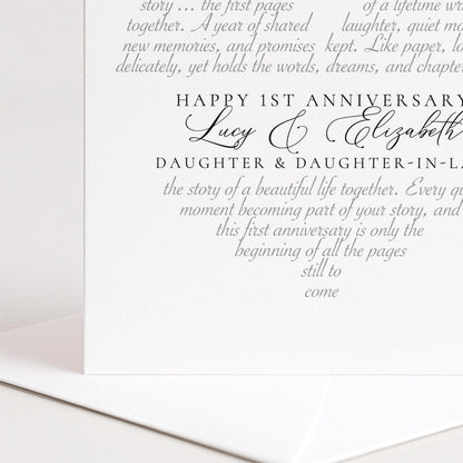 Personalised 1st Anniversary Card Daughter Daughter In Law, First Anniversary Card From Parents, Paper Anniversary Card for Lesbian Couple