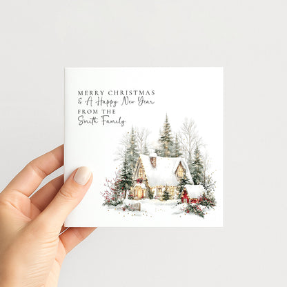 A personalised Christmas card for the whole family, elegant design with custom names, printed on 300gsm card