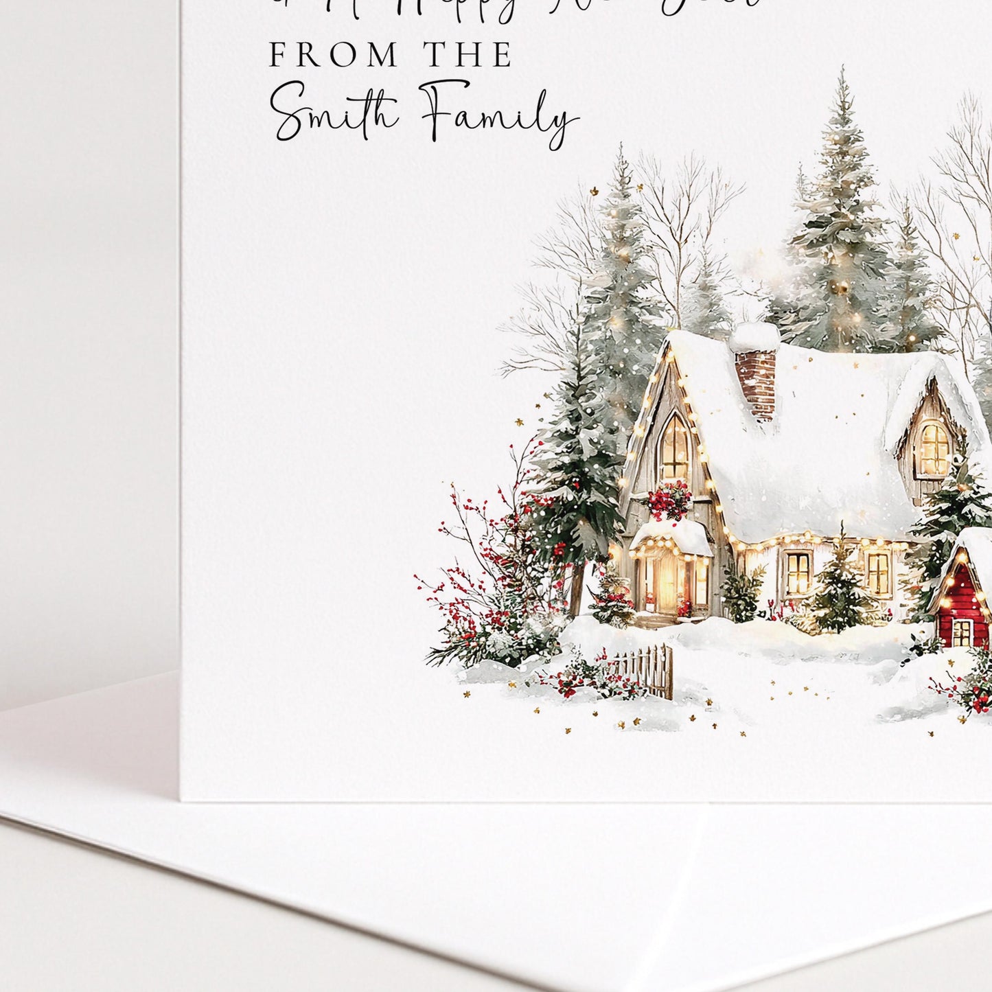 A personalised Christmas card for the whole family, elegant design with custom names, printed on 300gsm card