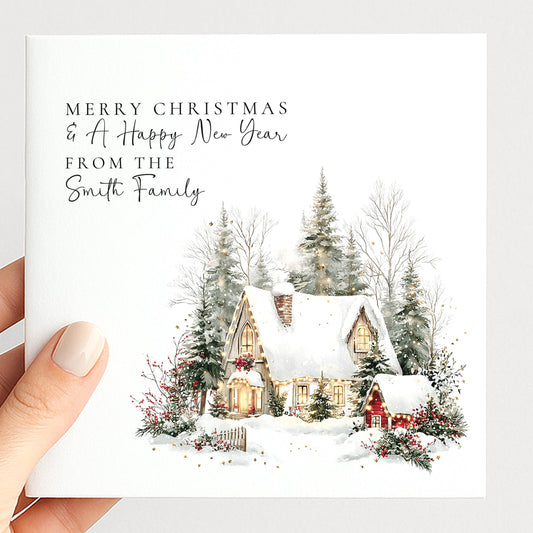 A personalised Christmas card for the whole family, elegant design with custom names, printed on 300gsm card