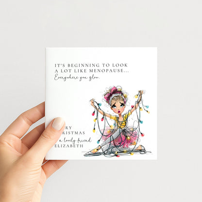 A funny menopause-themed Christmas card for a friend, personalised, printed on 300gsm card