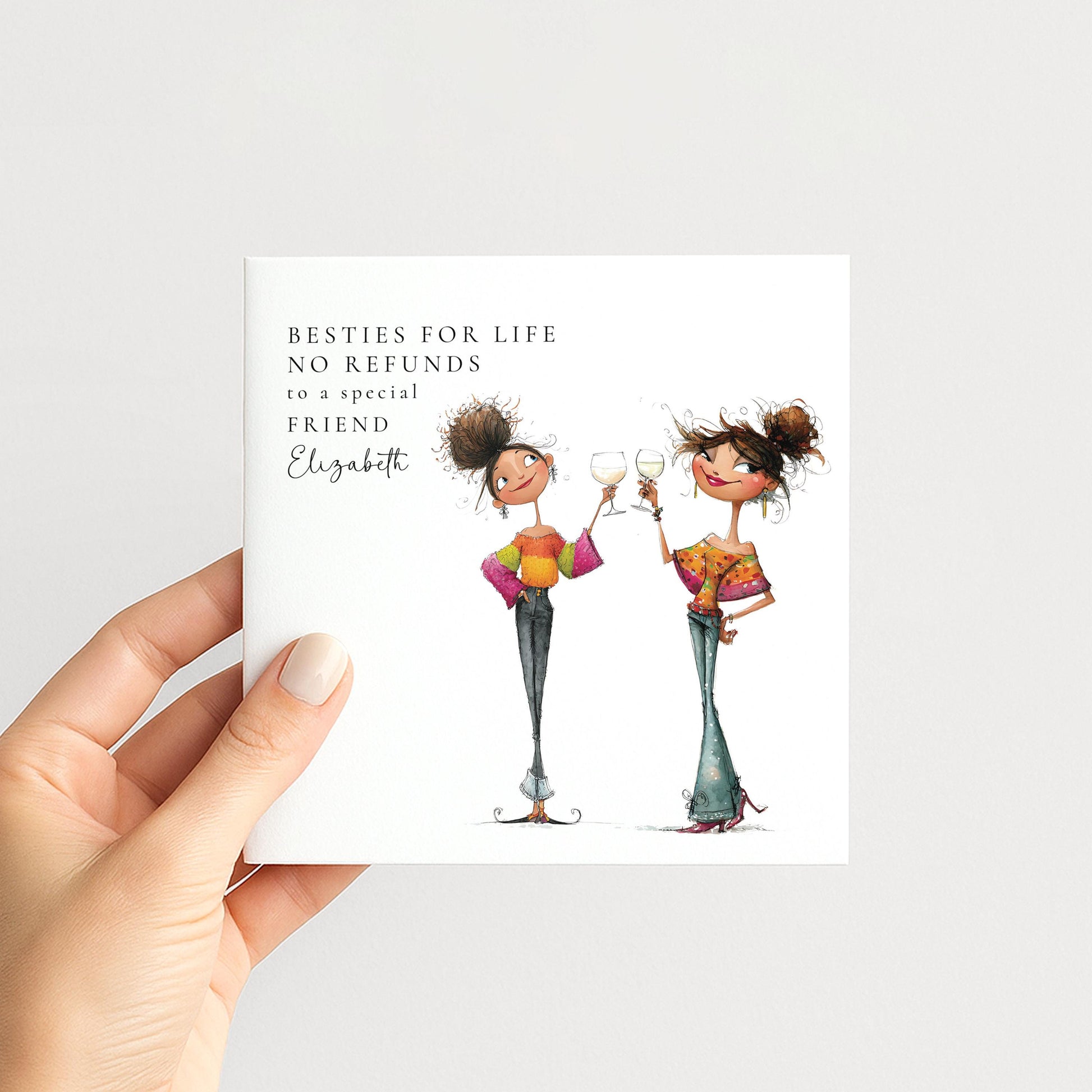 Funny Best Friend Birthday Card, Besties for Life No Refunds Personalised Card, Wine Friends Card for Her, Witty Friendship Birthday Card