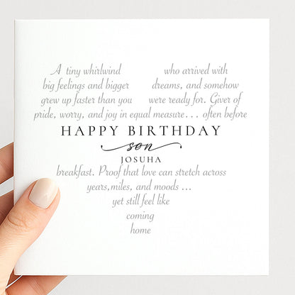 Personalised Birthday Card Son, Happy Birthday Son Heart Word Art Card, Sentimental Son Birthday Card From Mum Dad, Special Son Card