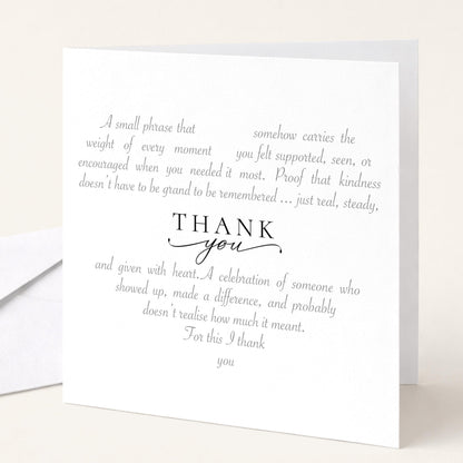 Thank You Card Heart Word Art, Meaningful Thank You Greeting Card, Heartfelt Thank You Card for Friend, Elegant Sentimental Thank You Card
