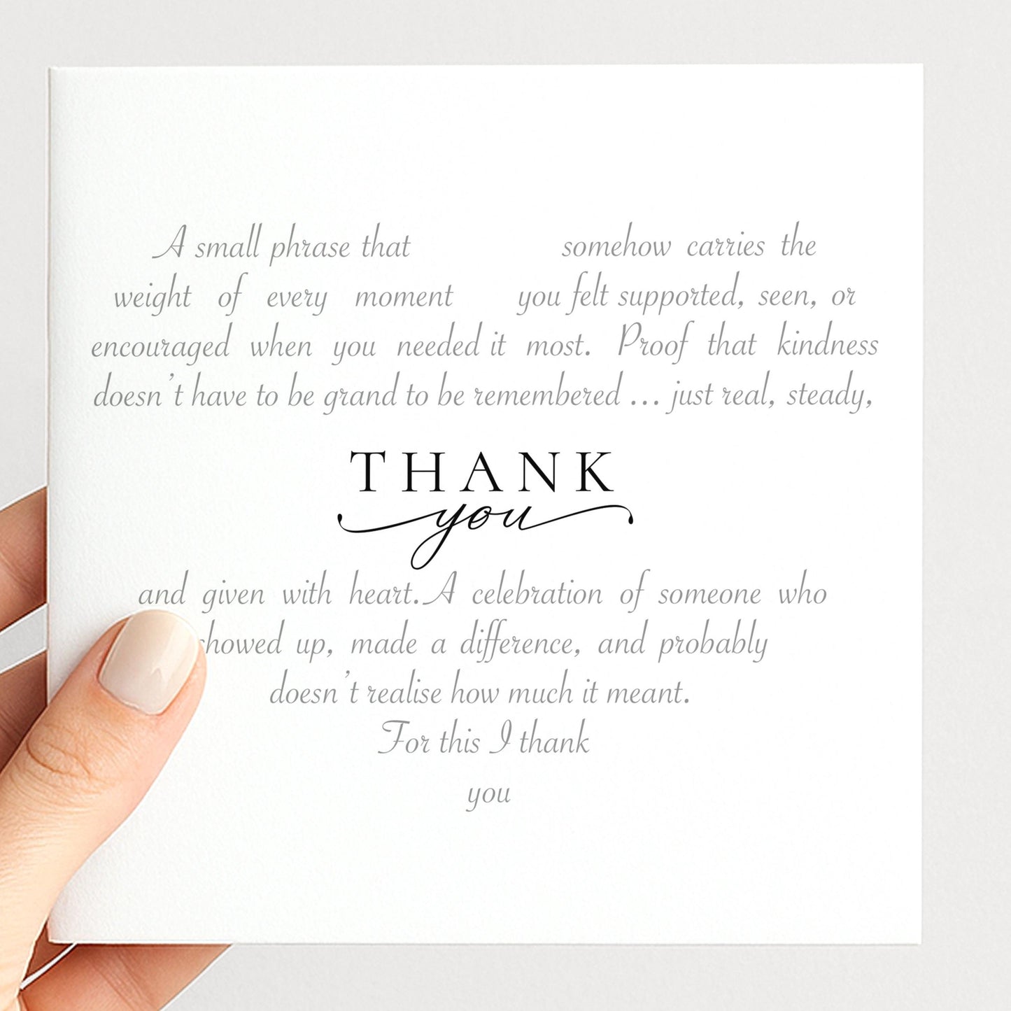 Thank You Card Heart Word Art, Meaningful Thank You Greeting Card, Heartfelt Thank You Card for Friend, Elegant Sentimental Thank You Card
