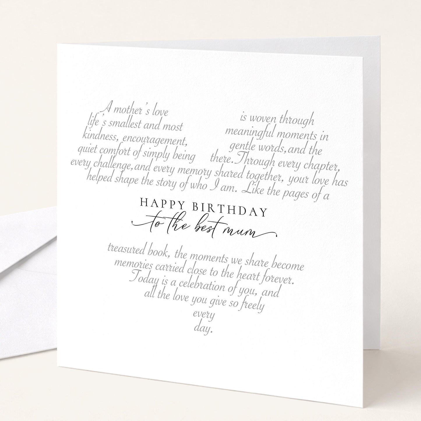 Birthday Card for Mum, Happy Birthday Best Mum Heart Word Art Card, Sentimental Mum Birthday Card, Meaningful Mothers Birthday Card Her