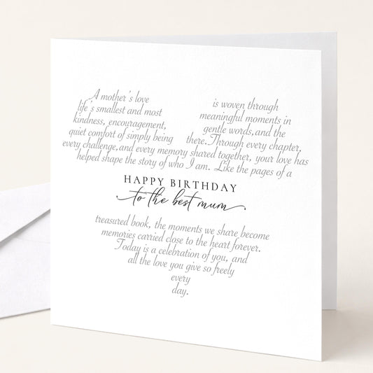 Birthday Card for Mum, Happy Birthday Best Mum Heart Word Art Card, Sentimental Mum Birthday Card, Meaningful Mothers Birthday Card Her