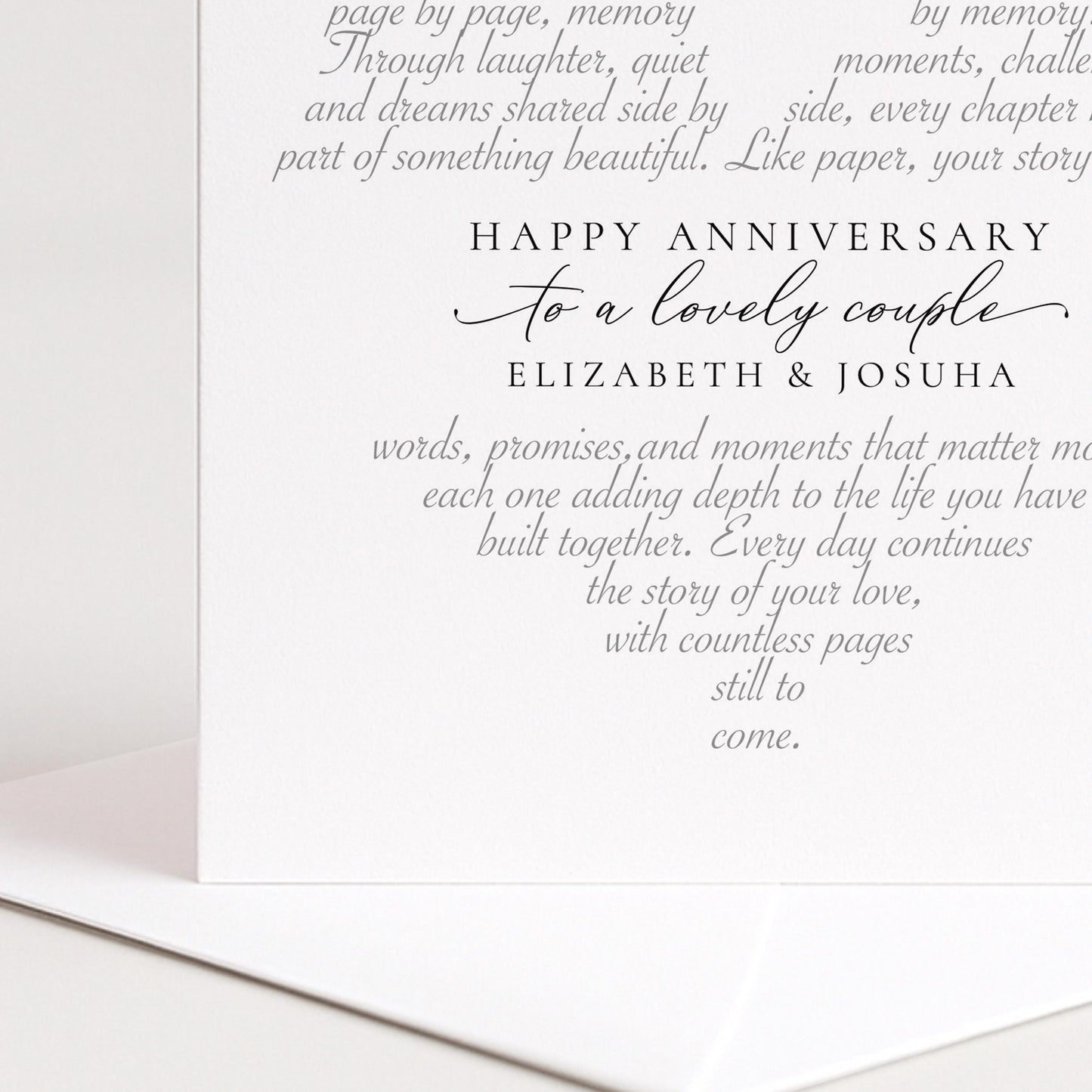 A stunning personalised anniversary card for a couple featuring a beautiful love poem design. Add their names!, printed on 300gsm card