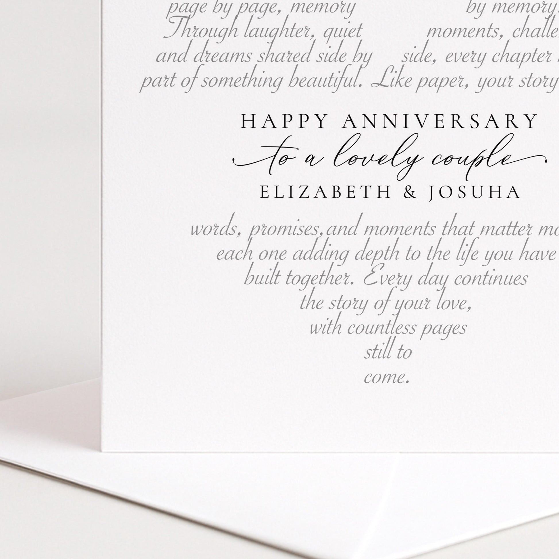 A stunning personalised anniversary card for a couple featuring a beautiful love poem design. Add their names!, printed on 300gsm card