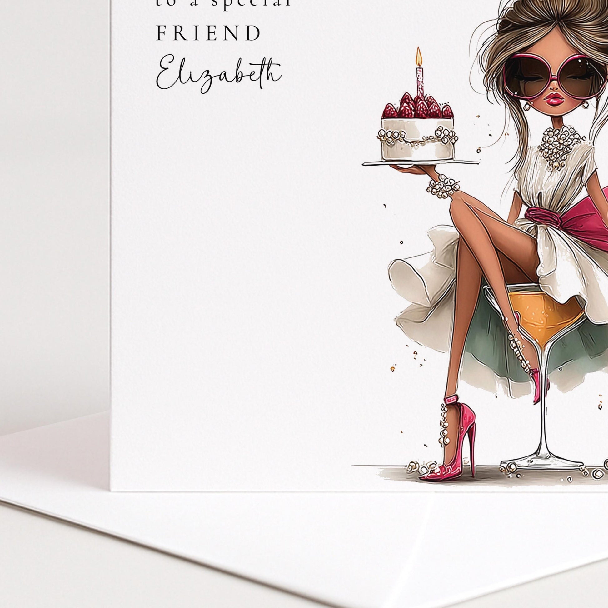 Funny Birthday Card Friend, Fuelled by Prosecco and Drama Personalised Card, Glamorous Birthday Card Her, Witty Stylish Friend Card