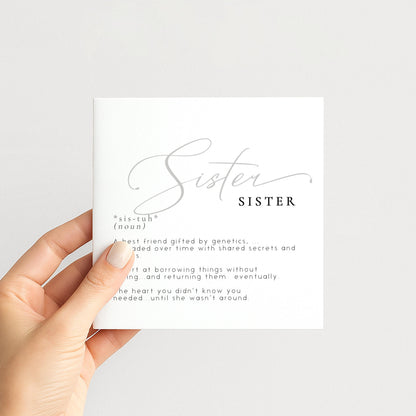 Sister Birthday Card, Dictionary Meaning Sister Birthday, Sentimental Minimalist Card for Sister, From Brother or Sister, Sister Definition