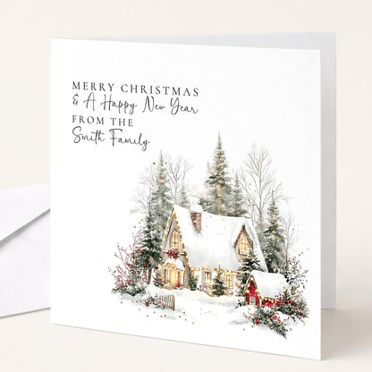 A personalised Christmas card for the whole family, elegant design with custom names, printed on 300gsm card