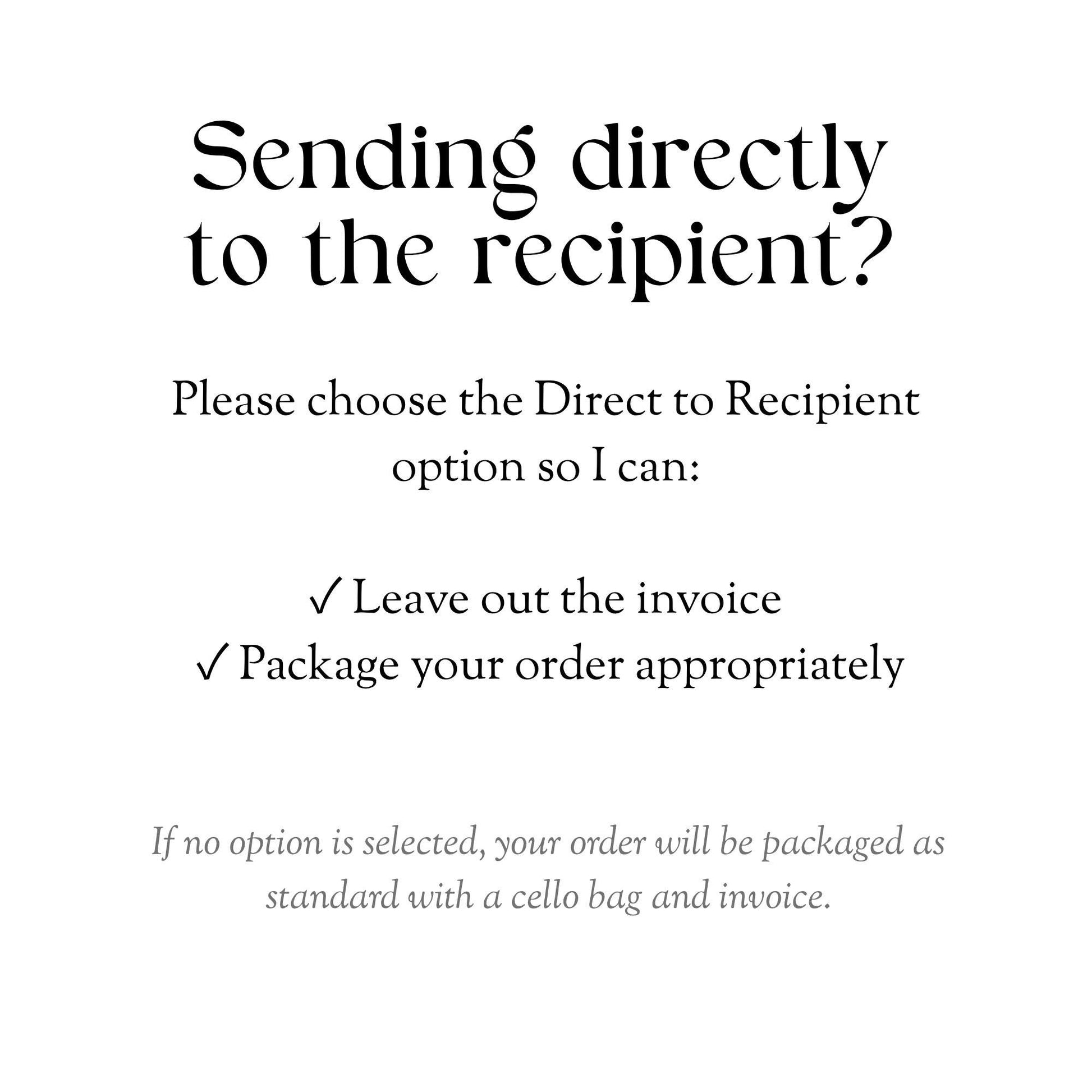 a message asking the recipient to choose the Direct to Recipient option, and it provides instructions on how to proceed with the order.