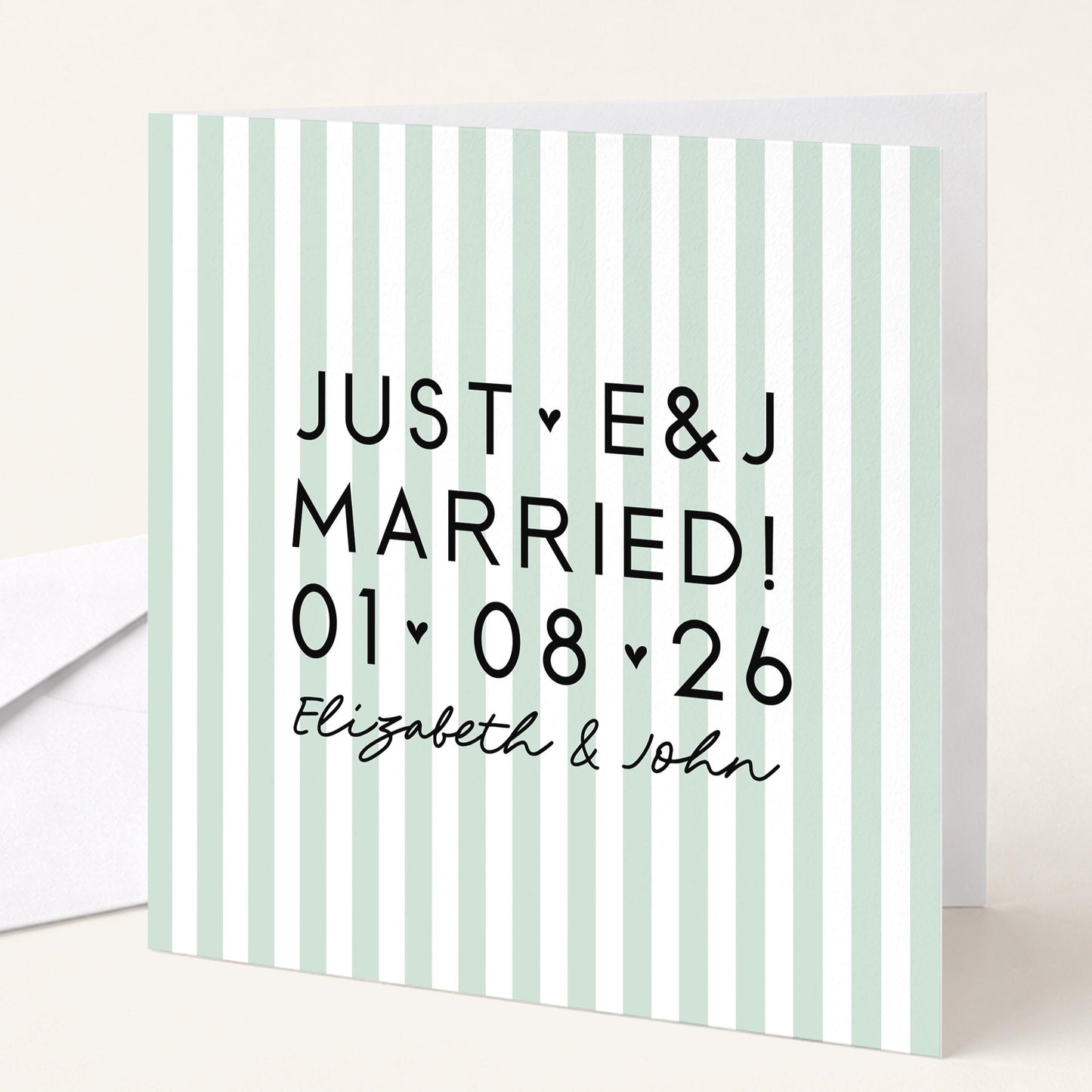 Personalised Wedding Card Aqua Stripe Just Married Initials Date Names Elegant