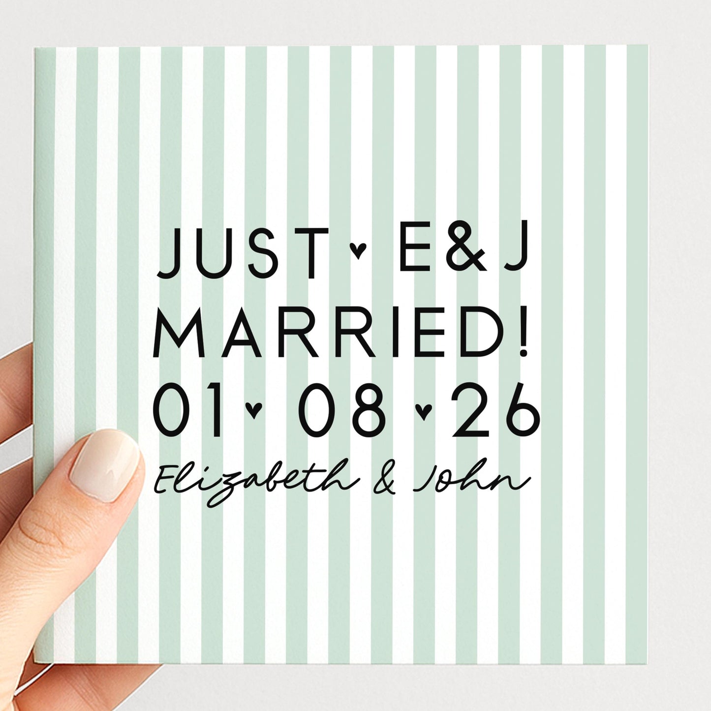 Personalised Wedding Card Aqua Stripe Just Married Initials Date Names Elegant
