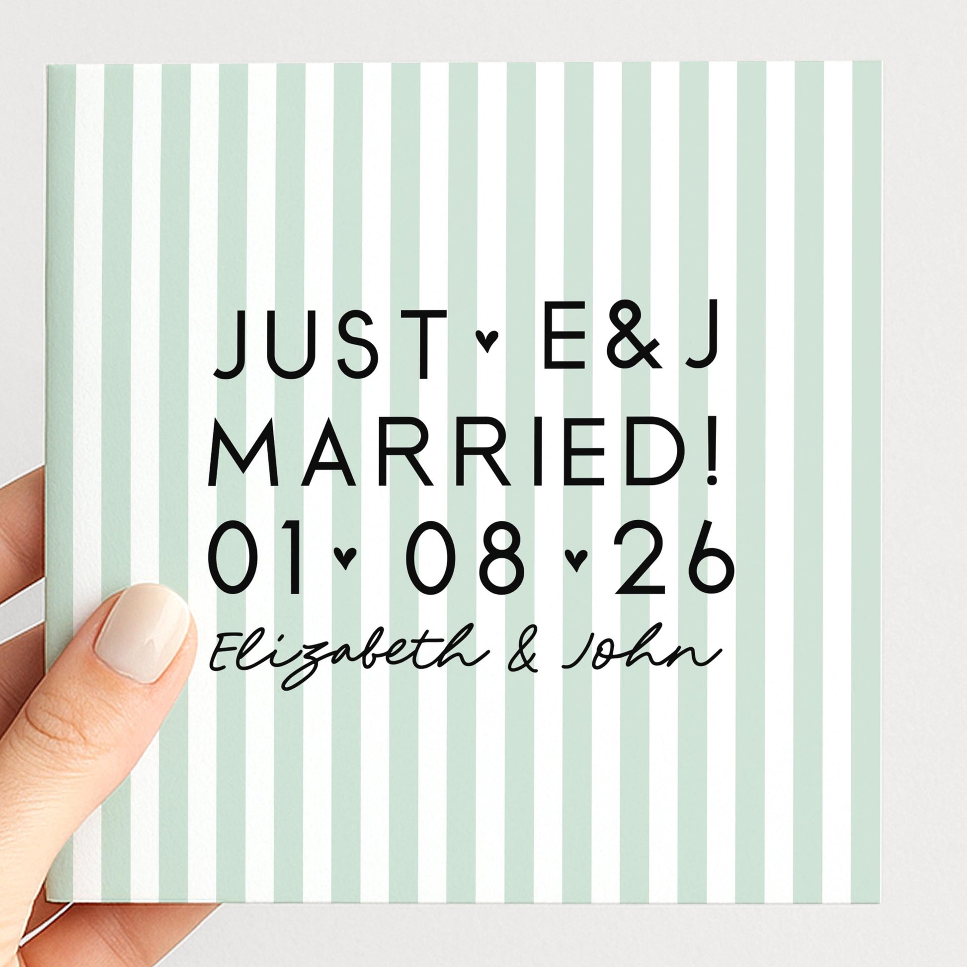 Personalised Wedding Card Aqua Stripe Just Married Initials Date Names Elegant