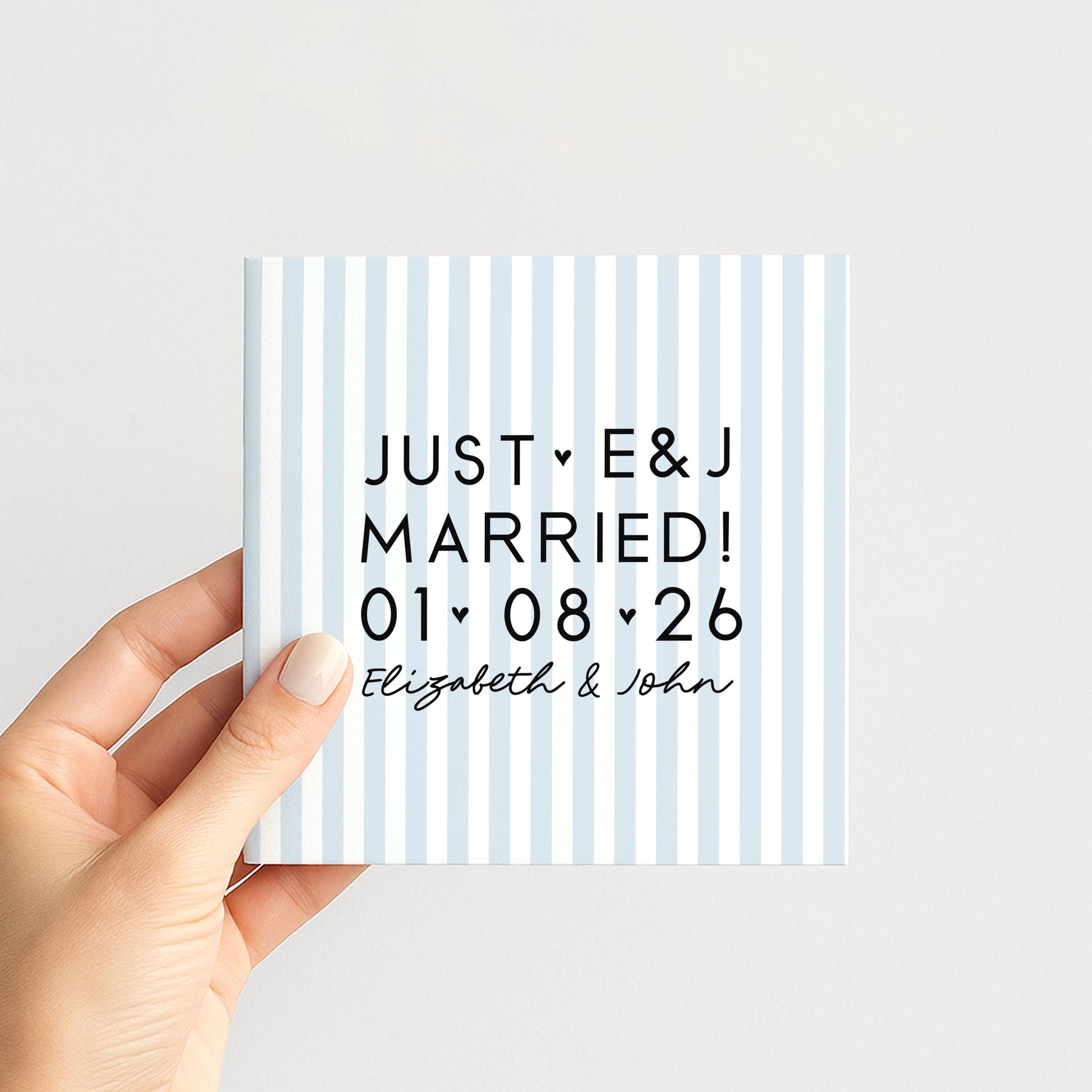 Personalised Wedding Card Blue Stripe Just Married Initials Date Names Modern