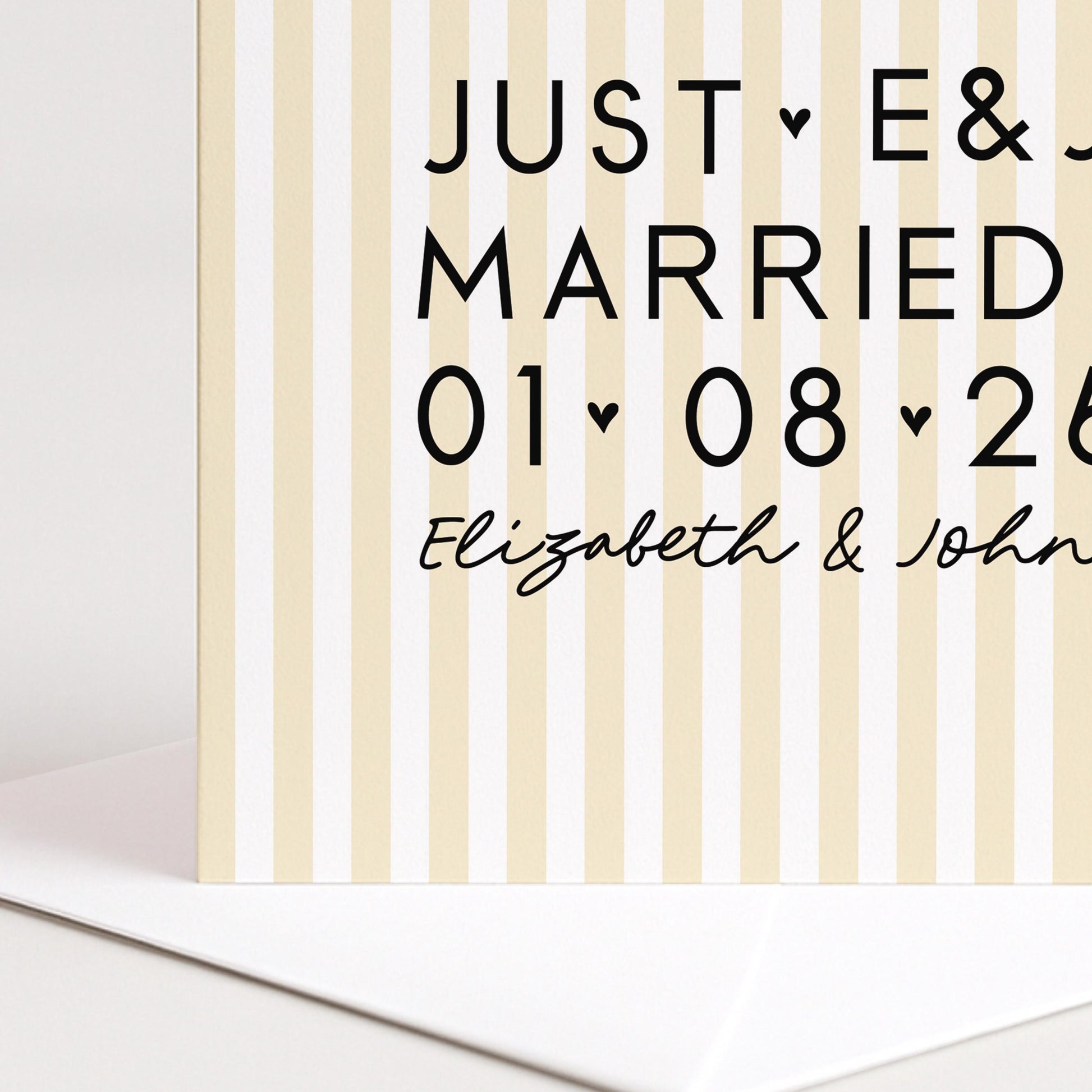 Personalised Wedding Card Yellow Stripe Just Married Initials Date Names
