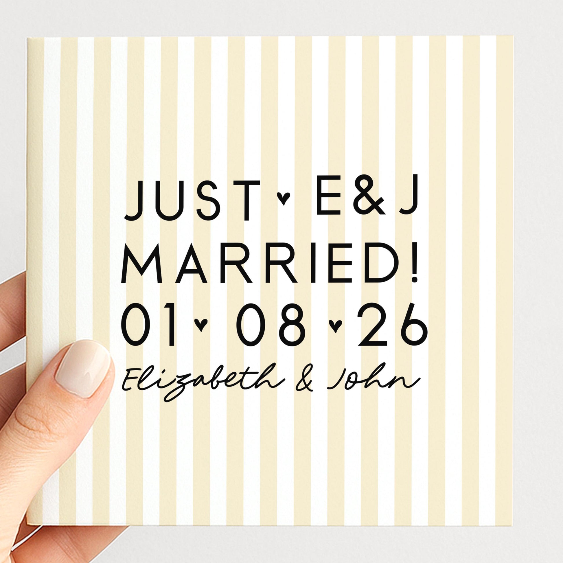 Personalised Wedding Card Yellow Stripe Just Married Initials Date Names