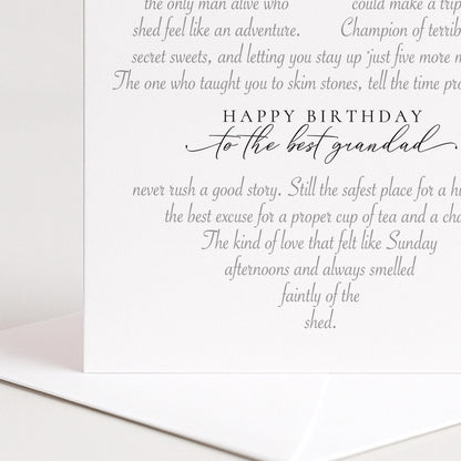 Personalised Grandad Birthday Card Heart Shaped Poem Verse Sentimental Card for Grandad Elegant Script 300gsm UK Made