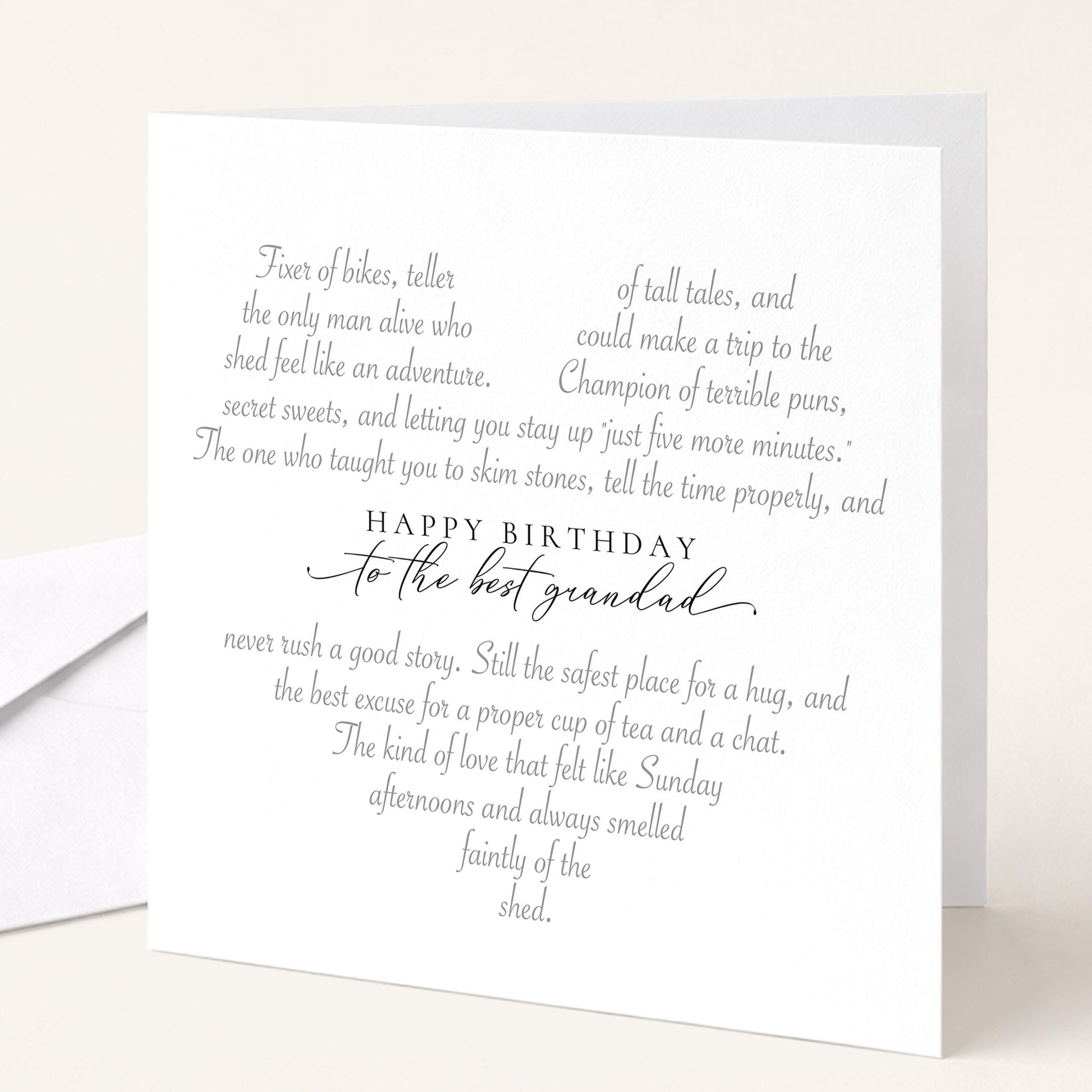 Personalised Grandad Birthday Card Heart Shaped Poem Verse Sentimental Card for Grandad Elegant Script 300gsm UK Made