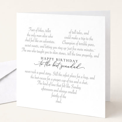 Personalised Grandad Birthday Card Heart Shaped Poem Verse Sentimental Card for Grandad Elegant Script 300gsm UK Made
