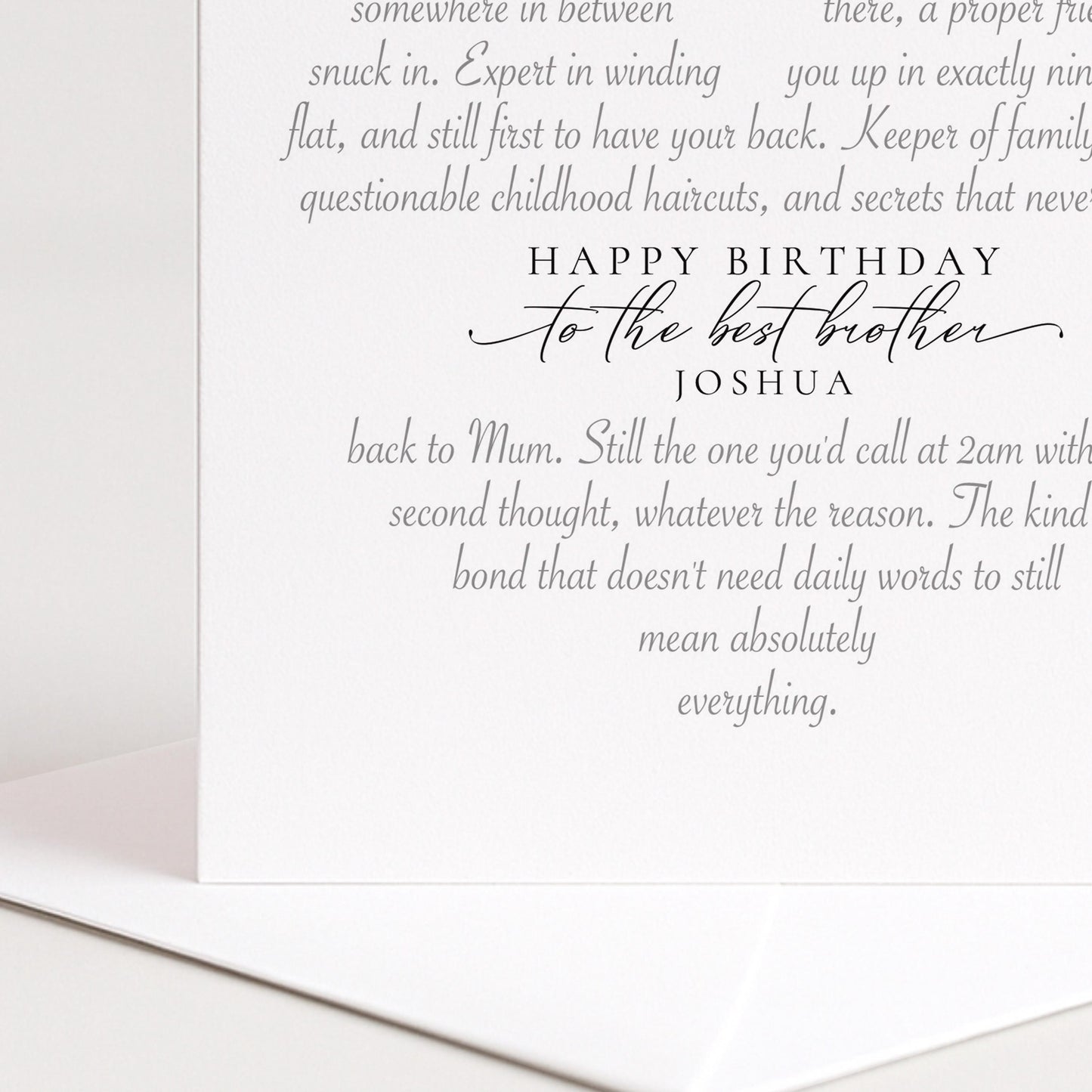 Personalised Brother Birthday Card Heart Shaped Poem Verse Sentimental Card for Brother Elegant Script 300gsm UK Made