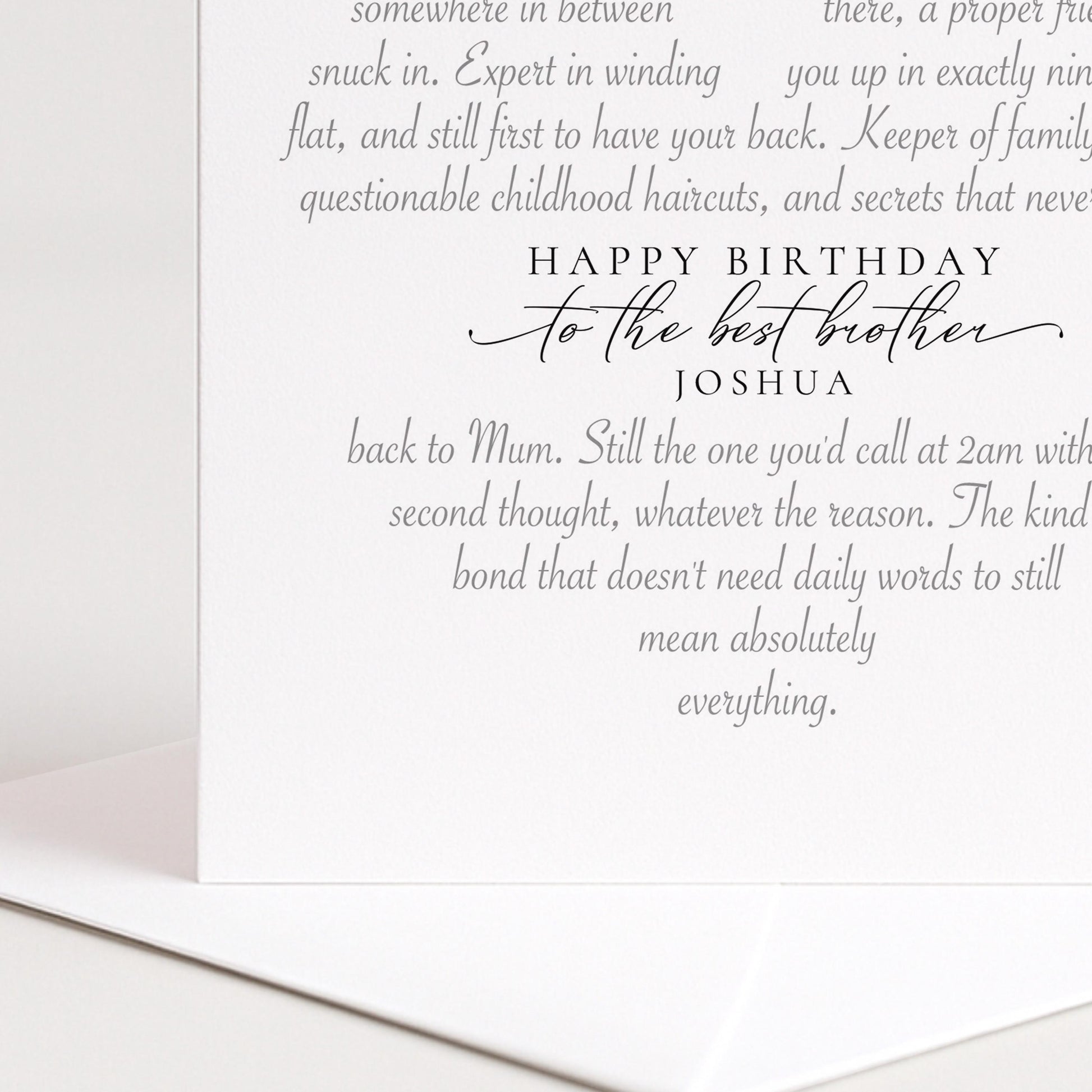 Personalised Brother Birthday Card Heart Shaped Poem Verse Sentimental Card for Brother Elegant Script 300gsm UK Made