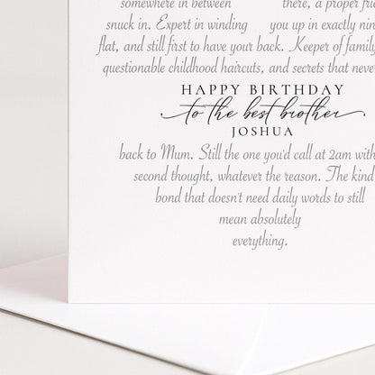 Personalised Brother Birthday Card Heart Shaped Poem Verse Sentimental Card for Brother Elegant Script 300gsm UK Made