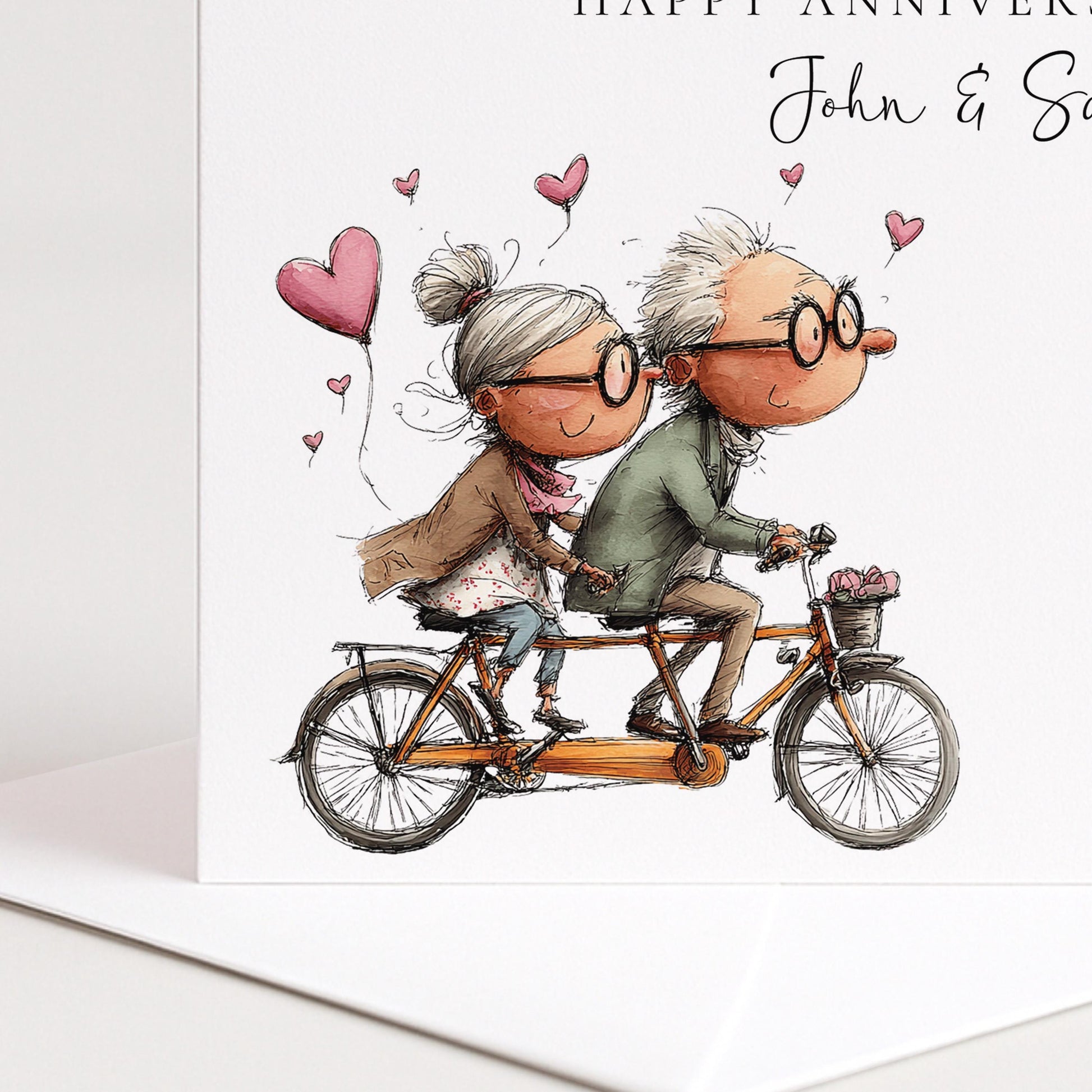 An elegant script anniversary card for brother & sister-in-law, personalised with names, printed on 300gsm card