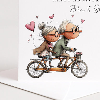 An elegant script anniversary card for brother & sister-in-law, personalised with names, printed on 300gsm card