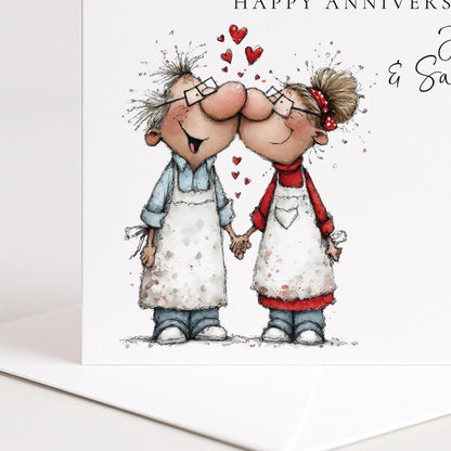 A classic anniversary card for brother & sister-in-law, personalised with names, printed on 300gsm card