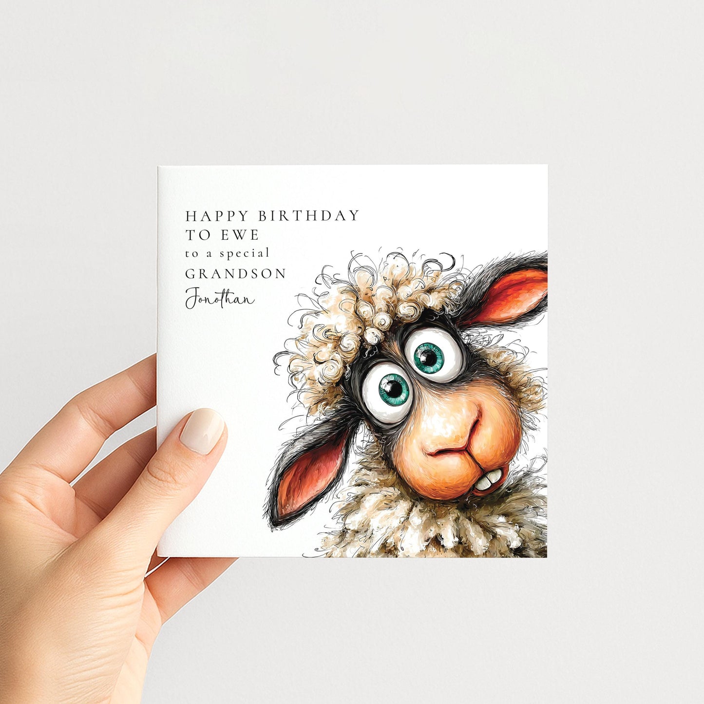Funny Grandson Birthday Card, Happy Birthday To Ewe Personalised Grandson Card, Sheep Pun Card for Boy, Cute Animal Birthday Card Him