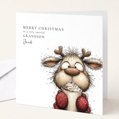 Christmas Card for Grandson — Festive Illustrated Design