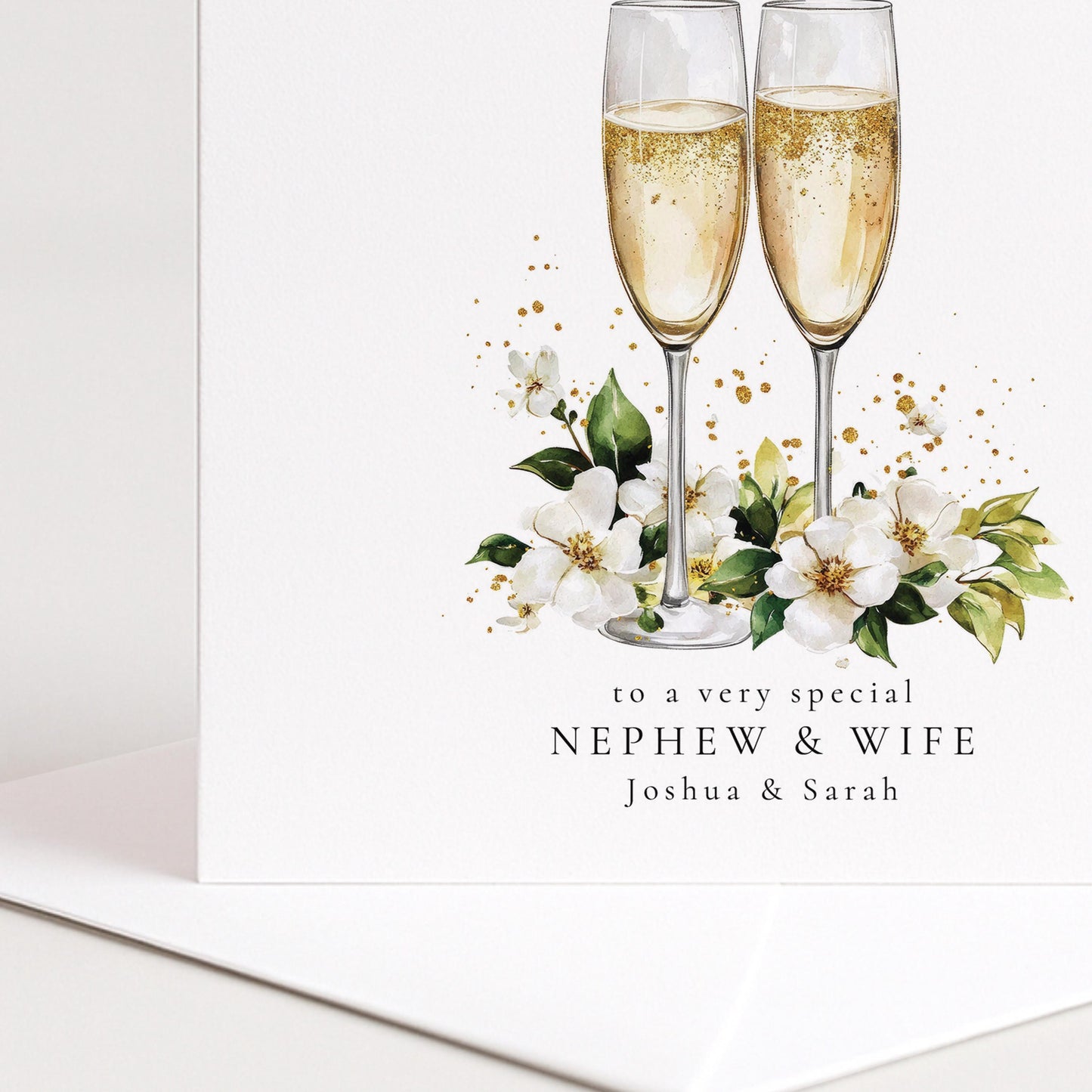 A classic anniversary card for nephew & wife, personalised with names, printed on 300gsm card