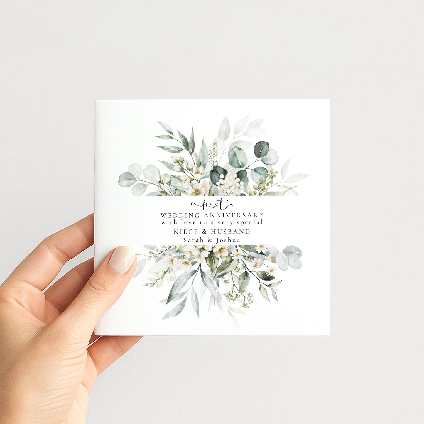 1st Anniversary Card for Niece & Husband — Moon & Stars Couple Design