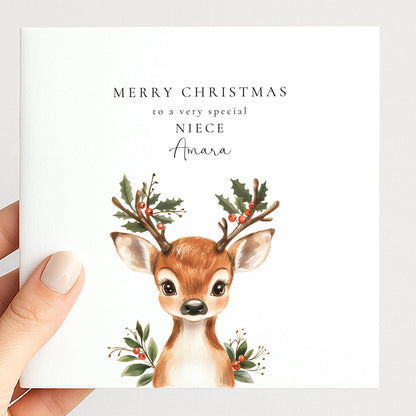 A festive personalised Christmas card for your niece, printed on 300gsm card