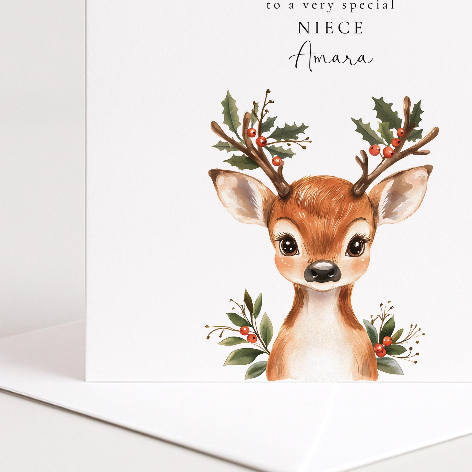 A festive personalised Christmas card for your niece, printed on 300gsm card
