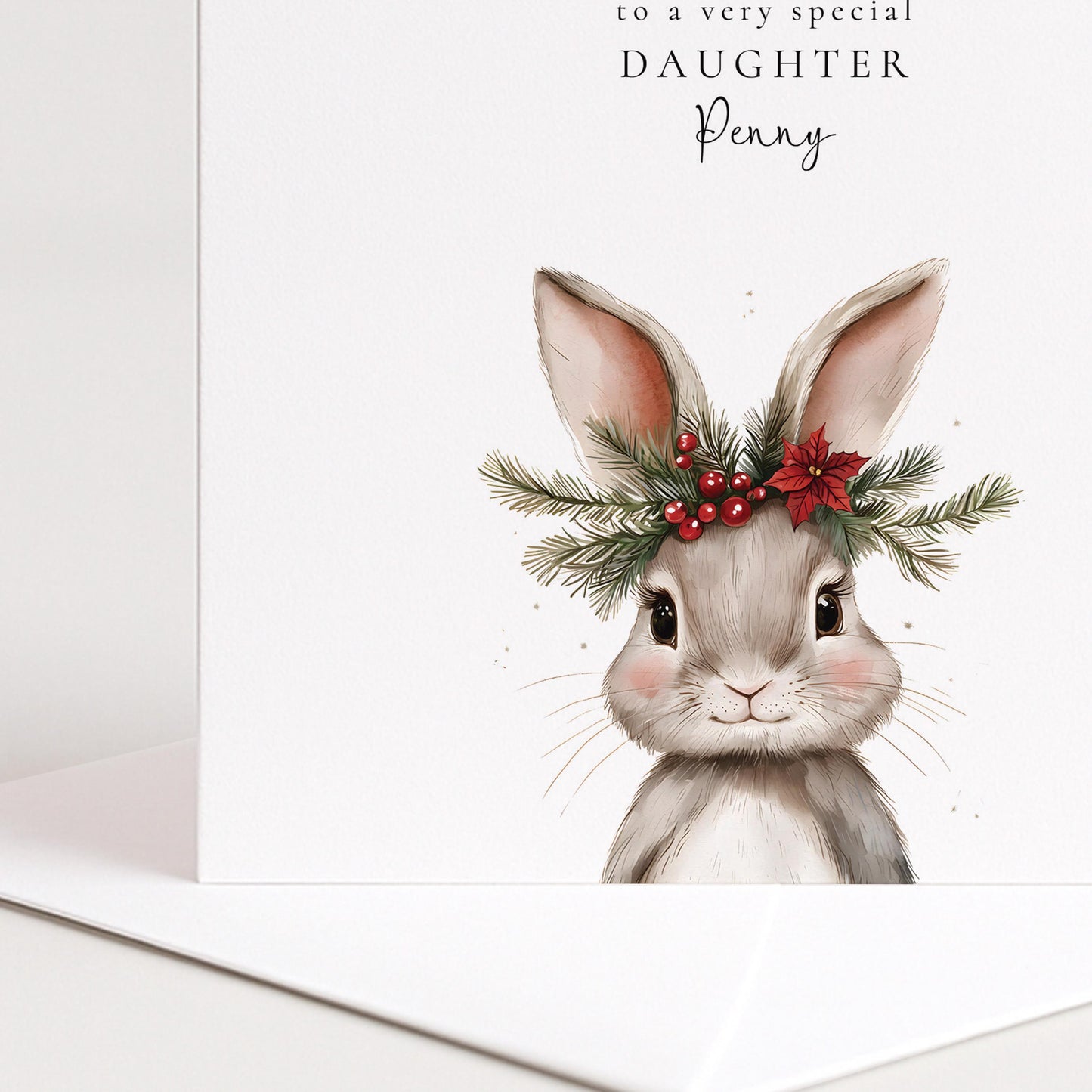 A festive personalised Christmas card for your daughter, printed on 300gsm card