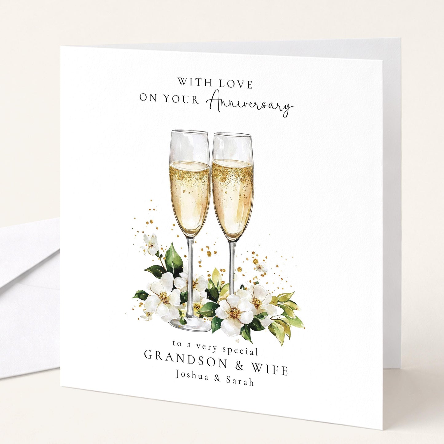 Anniversary Card for Grandson & Wife — Watercolour Couple Design