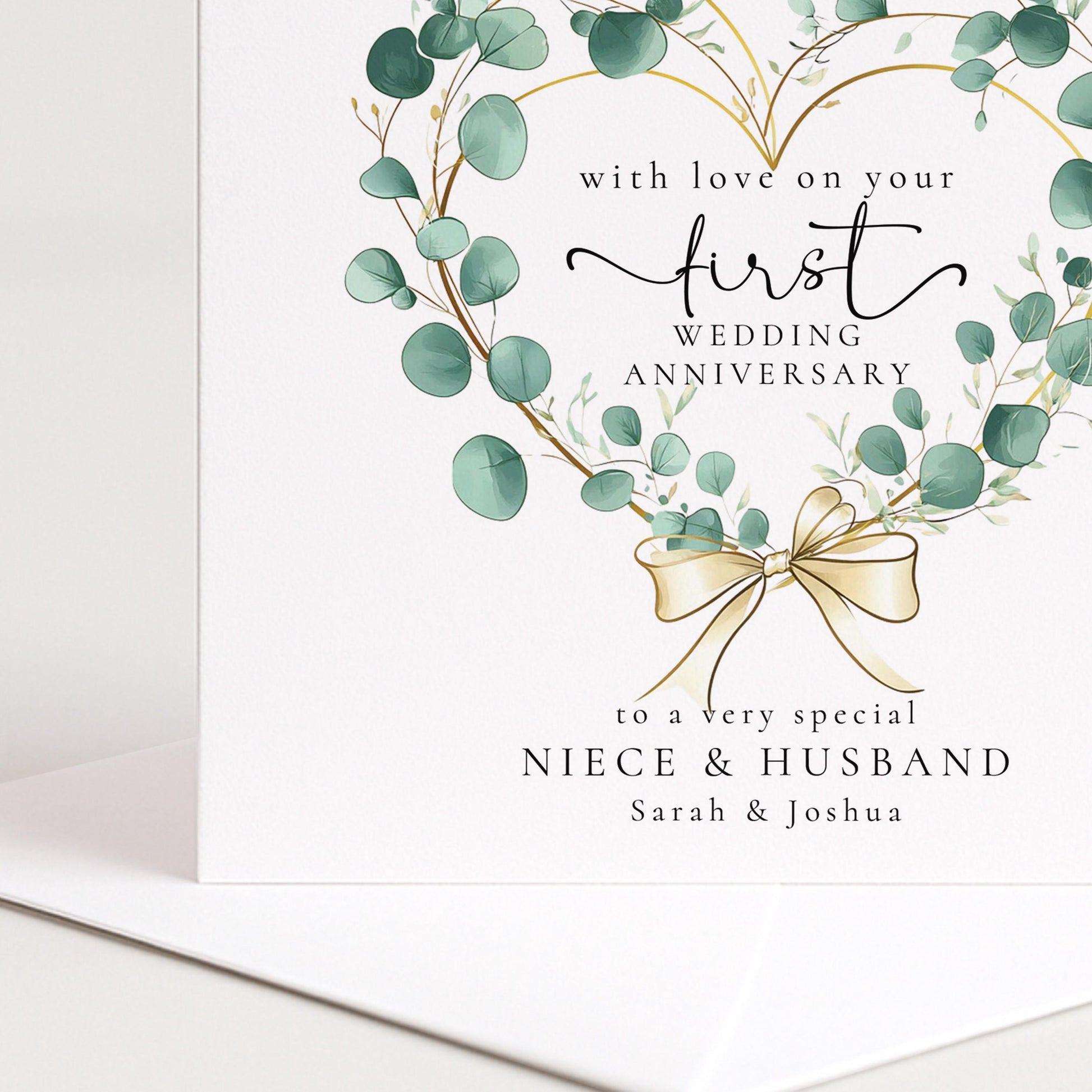 1st Anniversary Card for Niece & Husband — Elegant Script Design