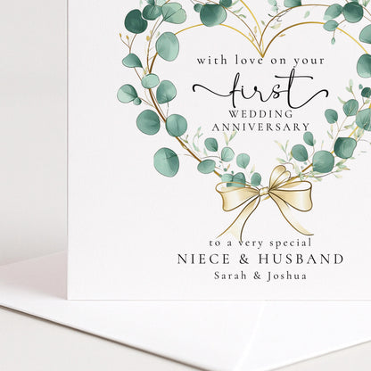 1st Anniversary Card for Niece & Husband — Elegant Script Design