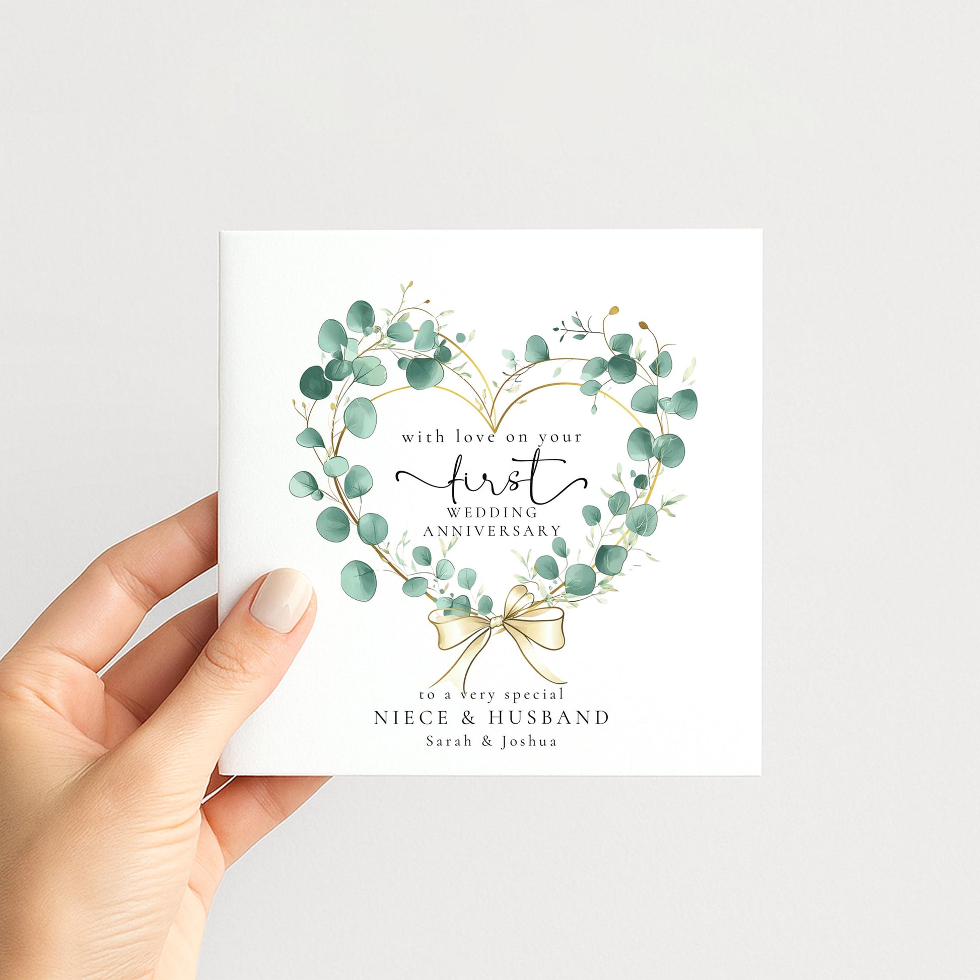 1st Anniversary Card for Niece & Husband — Elegant Script Design