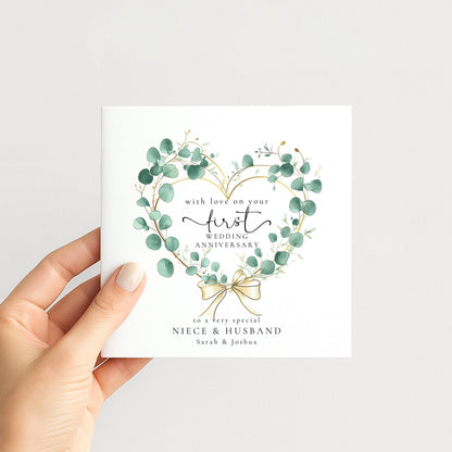 1st Anniversary Card for Niece & Husband — Elegant Script Design